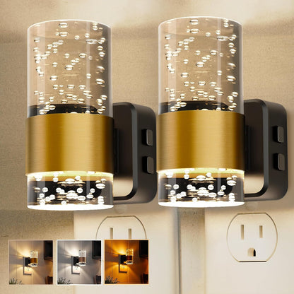 L LOHAS LED Night Lights Plug into wall, Amber Night Light with Adjustable Brightness, Plug in NightLight with Auto Light Sensor, Wall Sconce-Style Design Night Light for Bathroom,Hallway, 2 Pack