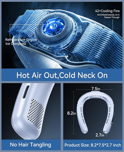 Neck Air Conditioner, Portable Neck Fan with Large Cooling Area, 22H Max Cooling, 100 Speeds, 6000mAh Battery, Digital Display, Wearable Fan for Outdoor Work, Office & Travel Black
