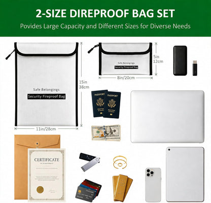 2 Size Fireproof Waterproof Document Money Bag, Important File Safe Holder