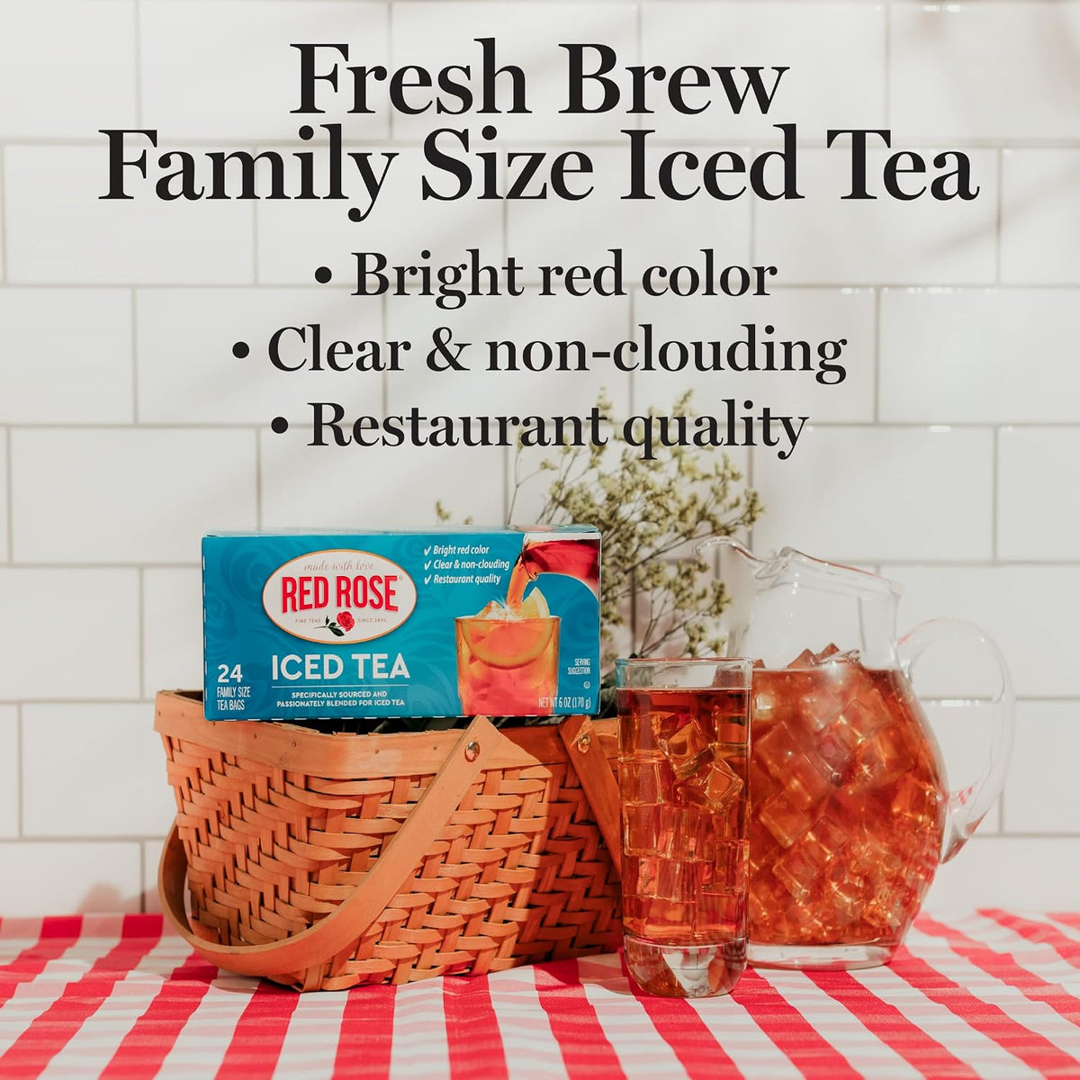 Red Rose Family Size Iced Tea Full Flavored & Refreshing, 24 Ct, 6 Pack