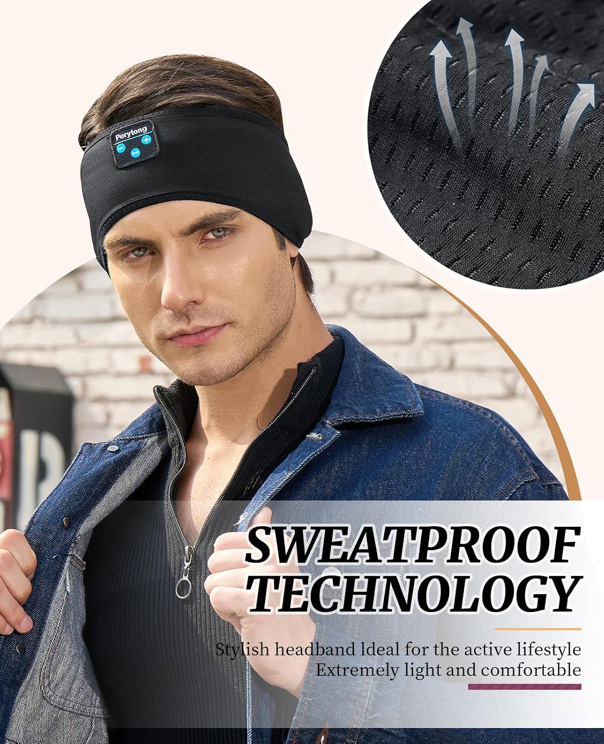 Perytong Sleeping Headphones Bluetooth Headband, Soft Long Time Play Sleeping Headsets with Built in Speakers Perfect for Workout,Running,Yoga,Travel, Darkgray