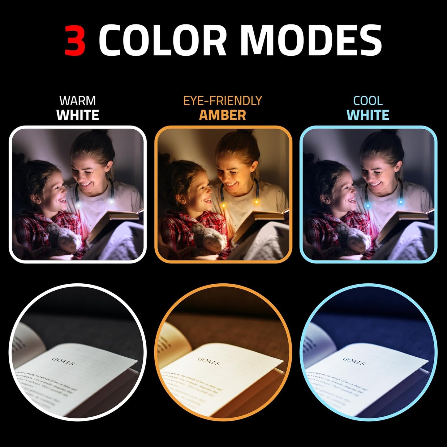 GearLight Rechargeable Book Light for Reading in Bed – Hands-Free LED Clip-on Lamp with 3 Light Modes, Adjustable Brightness, Flexible Neck Reading Light for Books, Laptops, and More – 2 Pack