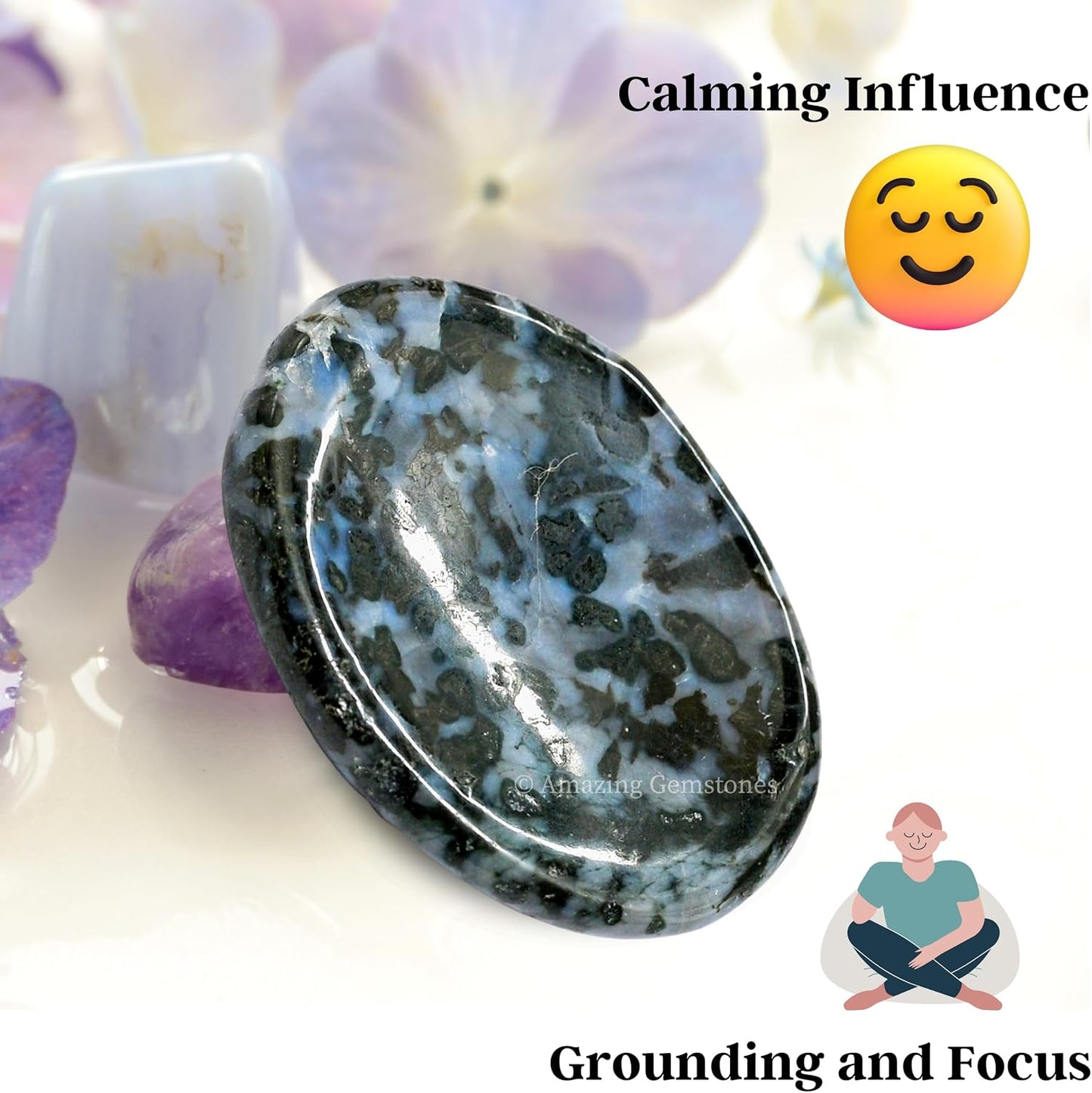 Amazing Gemstone Labradorite Thumb Worry Stone, Anxiety Stone, Healing Crystals - Piedra Crystal Fidget for Gift, Meditation, Calming, Relaxation, Stress Relief - Colors A