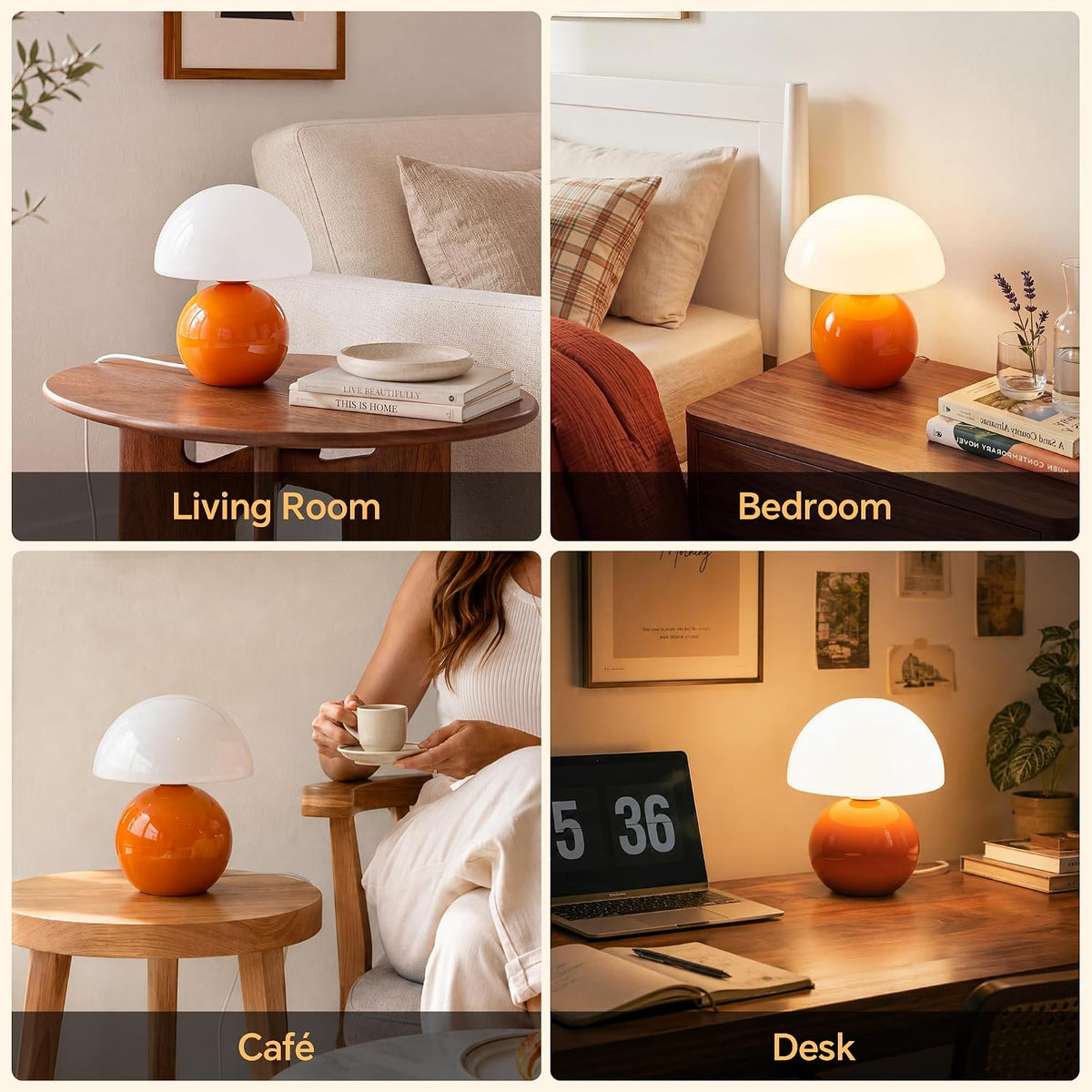 Dawnwake Mushroom Lamp Table Lamp for Bedroom-Small Desk Table Lamps,White