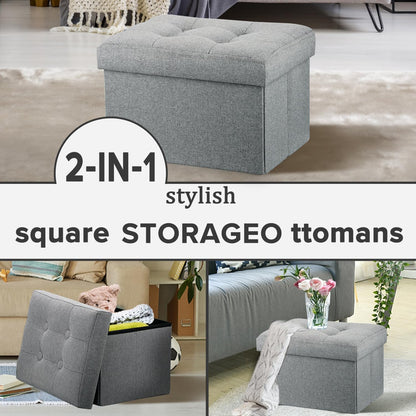 LINMAGCO Ottoman with Storage Small Foot Rest Stool Under Desk Stool Short Folding Footrest for Living Room Bedroom Home Office Dorm Dark Gray 16X12X12IN