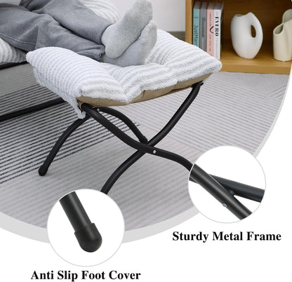 15"(H) Folding Ottoman, Foldable Footrest Stool, Portable Small Foot Stool for Couch, Collapsible Foot Rest Ottoman for Sofa, Accent Padded Ottomans for Living Room, Bedroom, Dark Grey