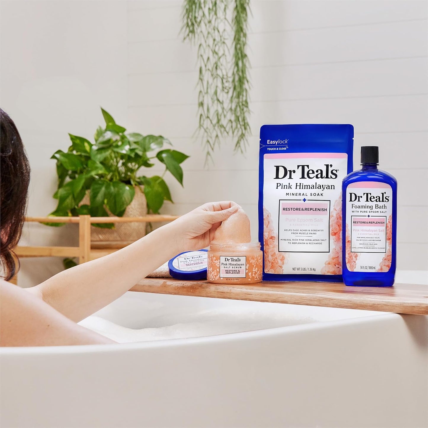 Dr Teal's Pink Himalayan Salt Body Scrub, Restore & Replenish with Pure Epsom Salt & Essential Oils, 16 oz (Pack of 3)
