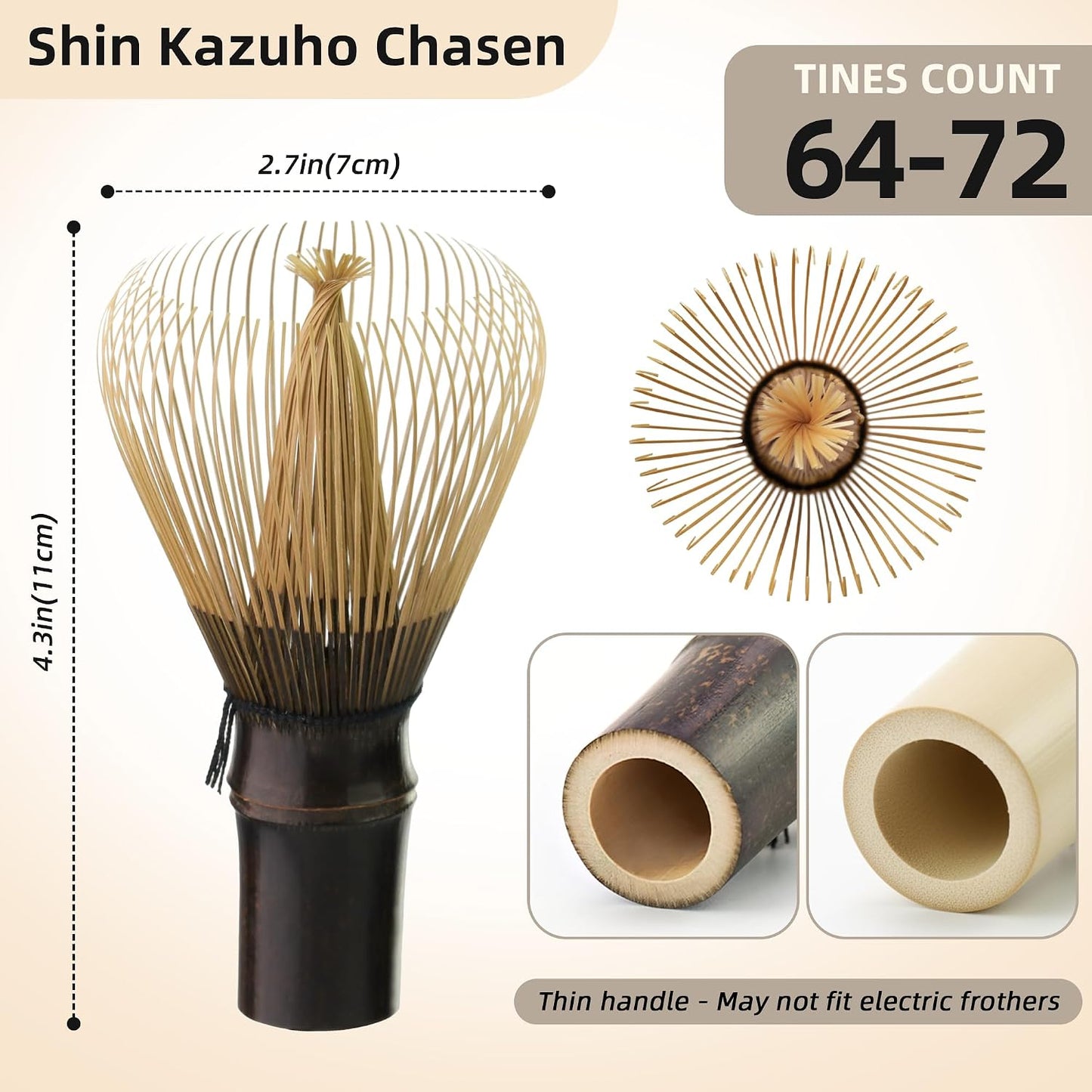 Handcrafted Kurotake Shin Chasen Matcha Whisk (1-Piece), Matcha Wisk for Ceremonial Grade Matcha Powder, Dark Bamboo Whisk, Artisan Made Ceremonial-Grade Macha Whisks
