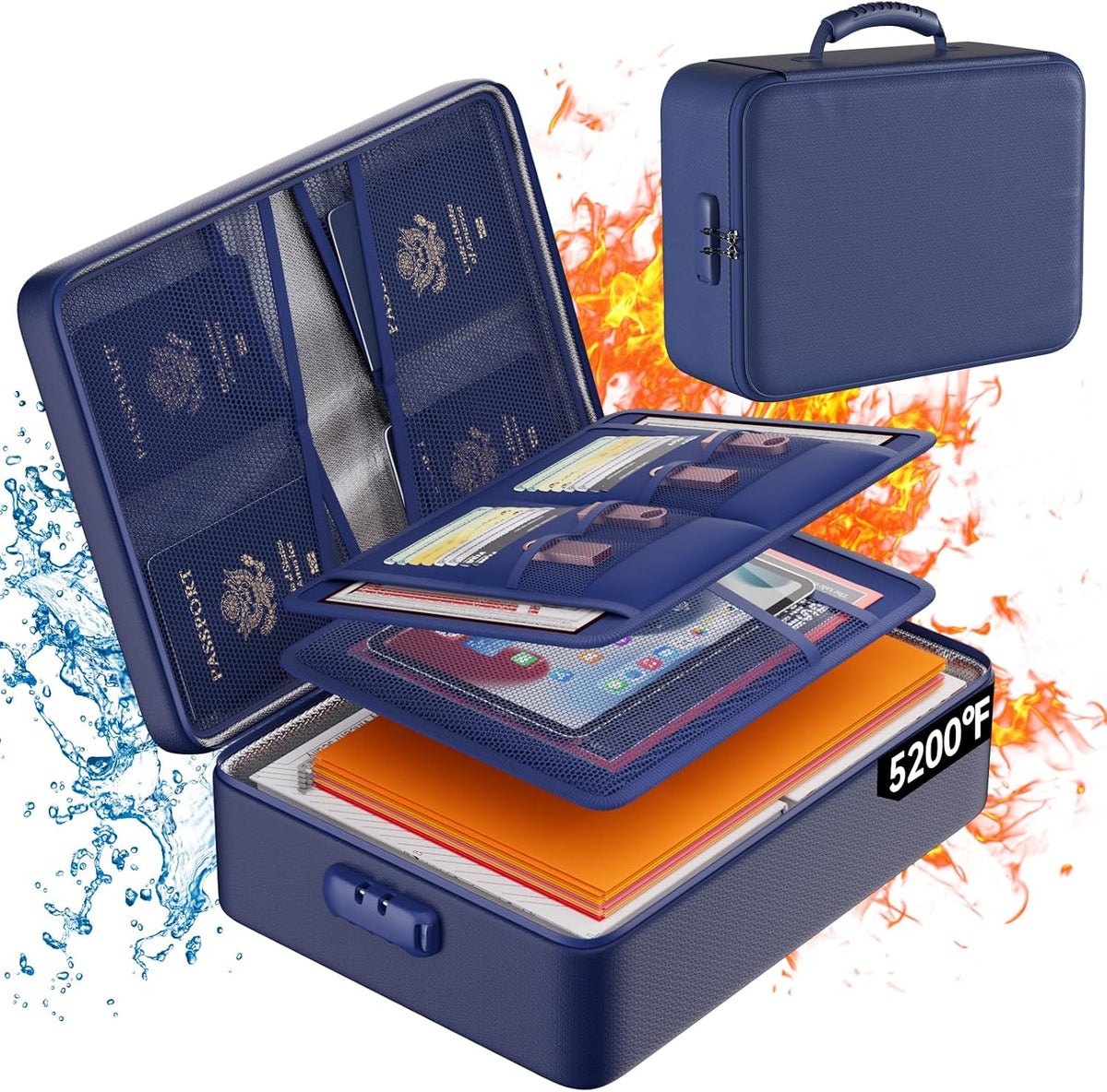 DocSafe 5200°F Fireproof Document Organizer Box with Lock, Heat Insulated