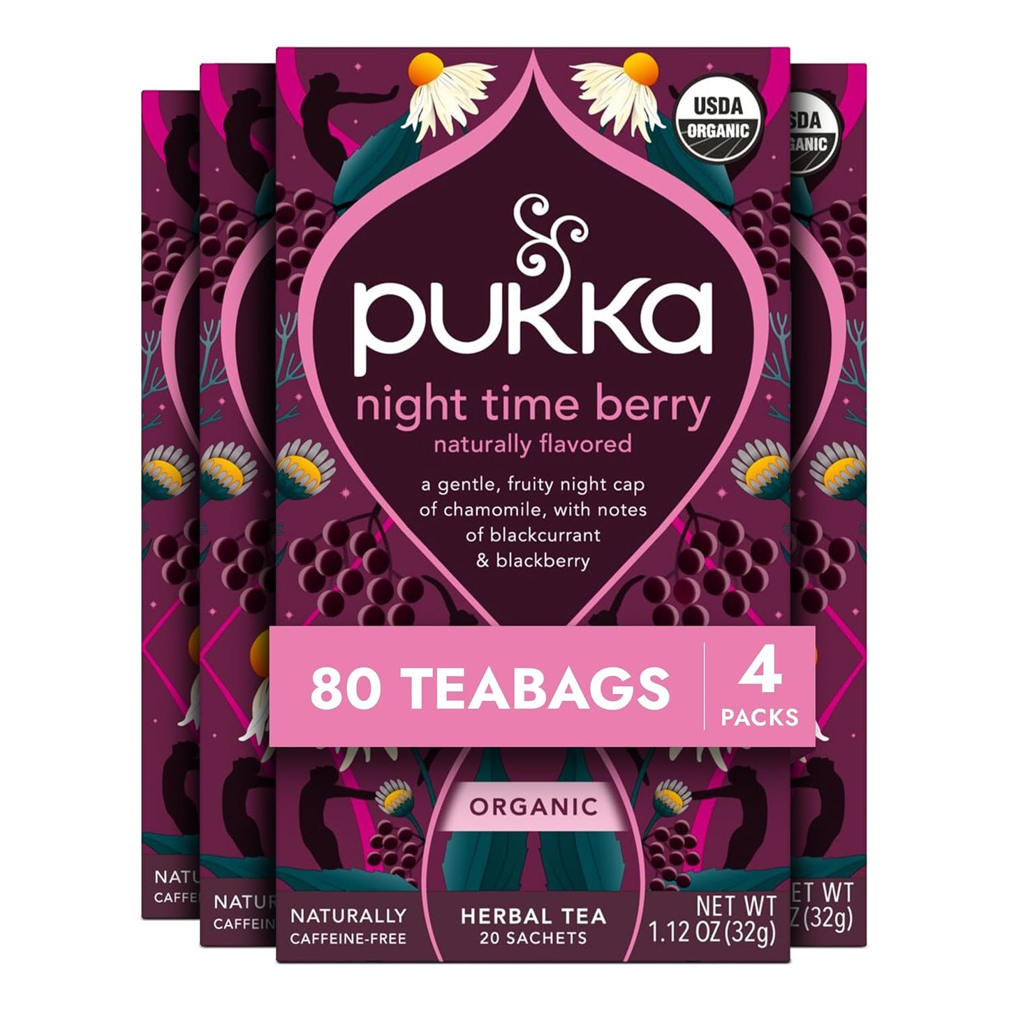 Pukka Night Time Berry Organic Herbal Tea, 80 Bags (20ct - Pack of 4)