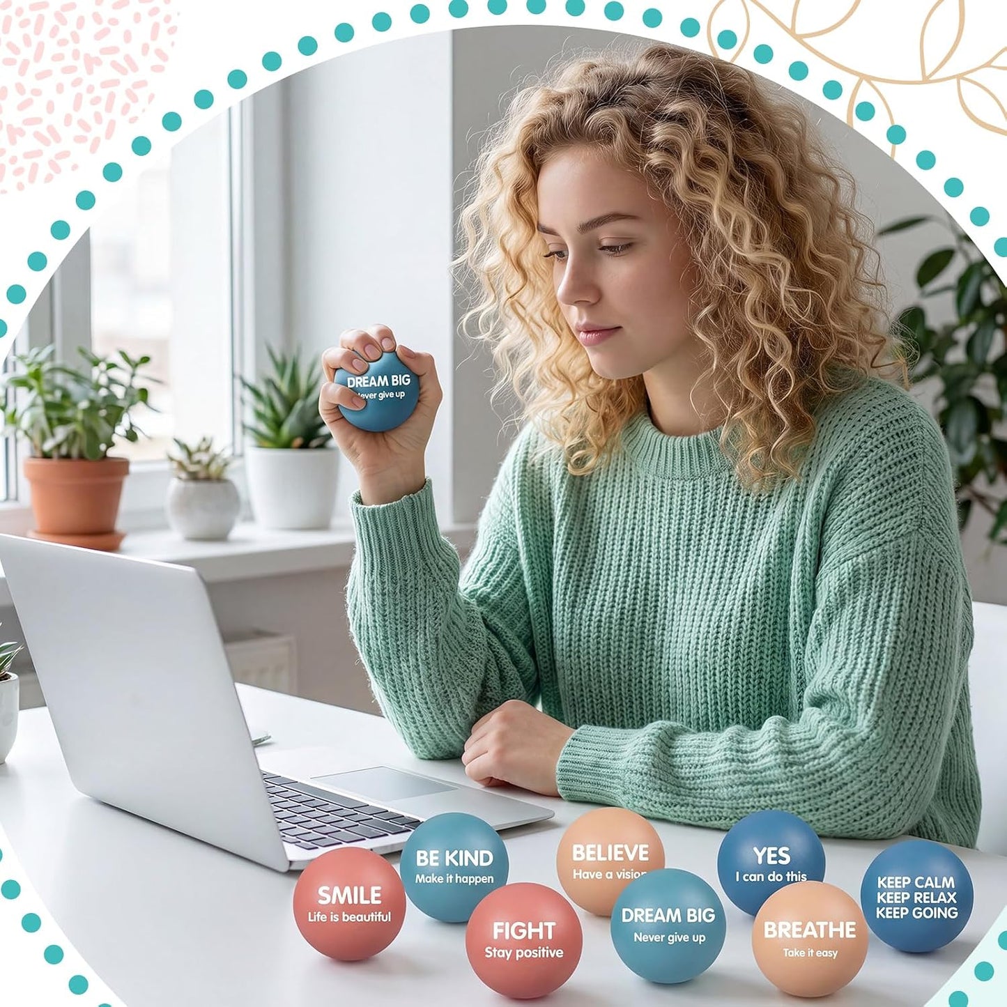 Liliful 100 Pcs Motivational Stress Balls Bulk Inspirational Squeeze Balls for Adults Anxiety Relief Fidget Toys Office Employee Gifts Classroom Rewards 2.2 Inch (Bright Colors)