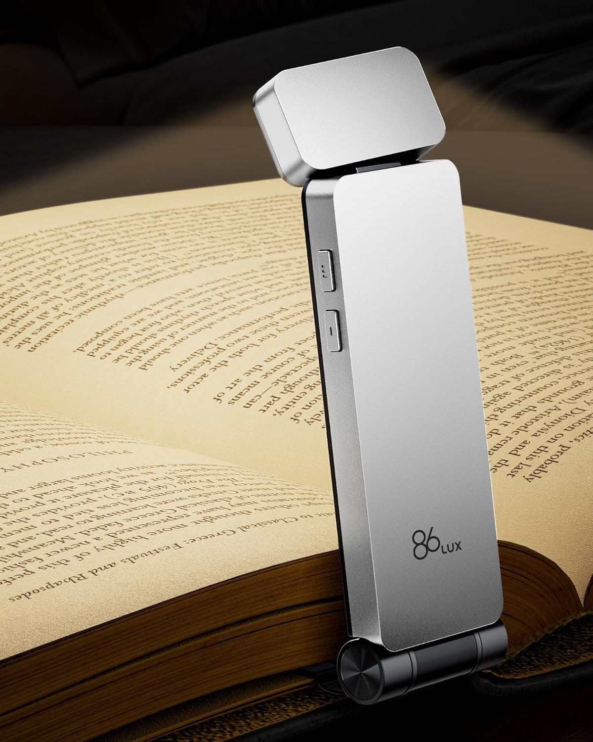 86lux Book Light, Rechargeable Clip-On LED Reading Light for Bed & Night Use - 3 Color Temperatures with Stepless Dimming, Ultralight Bookmark Design for Book Lovers, Grey