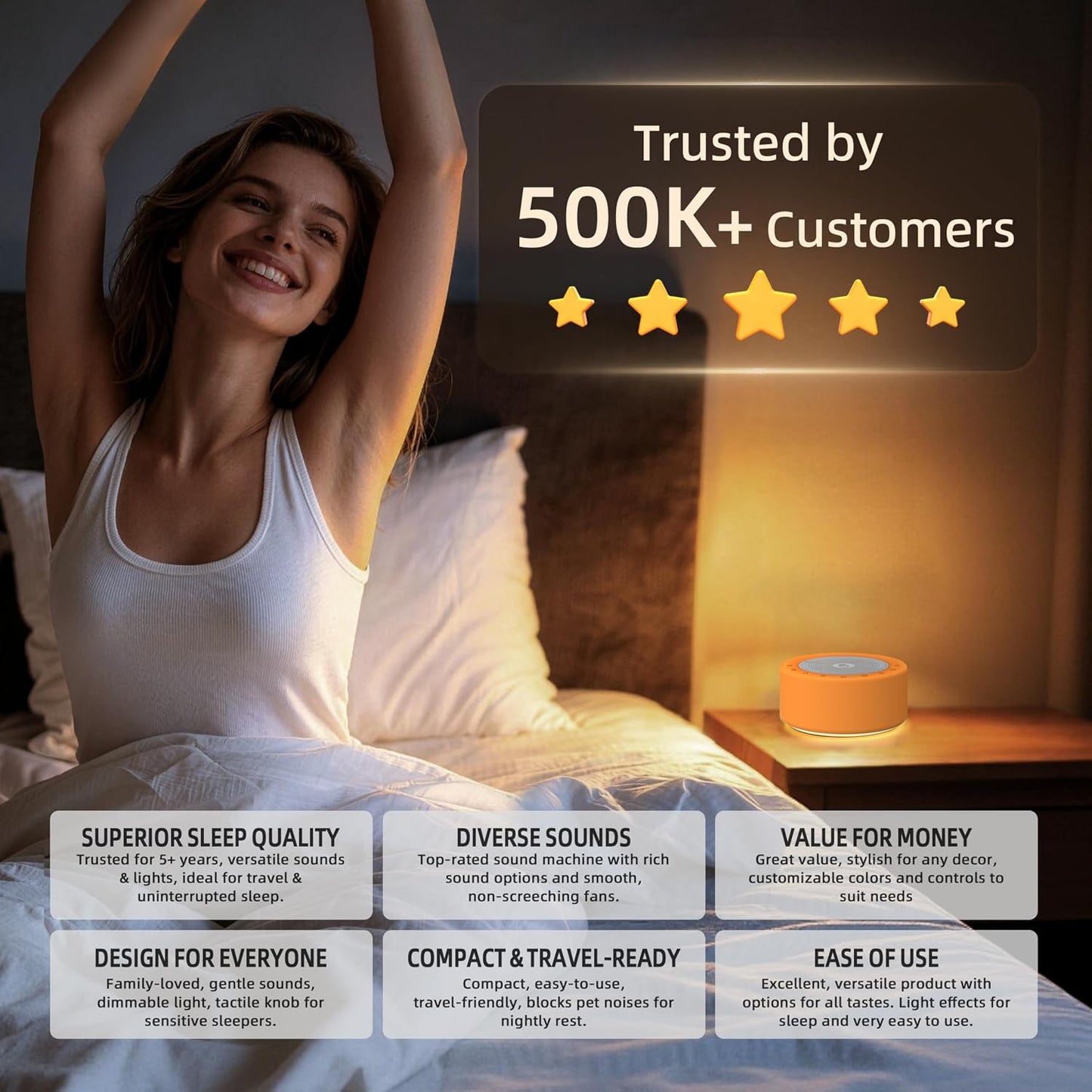 Kipcush White Noise Machine for Baby & Adults, 30 Soothing Sounds, Soft Non-Glare Nursery Lamp, 8 Color Night Lights, Memory Function (Angel V1 White, Standard)