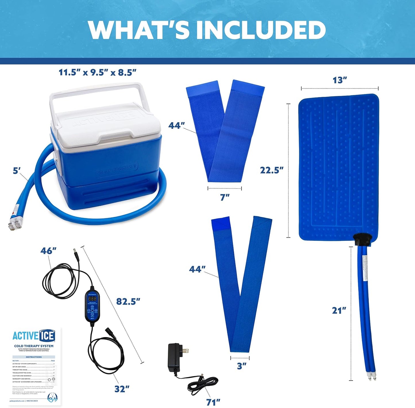 Polar Active Ice 3.0 Cold Therapy Ice Machine System with Programmable Timer, Shoulder Compression Pad, Lightweight 9 Quart Cooler Freeze Kit, Quiet Pump, Strong Cryotherapy Pain Relief Treatment