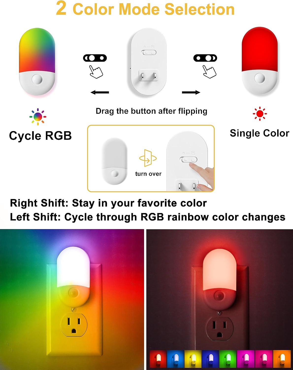 L LOHAS LED Amber Night Light, Night Lights Plug into Wall[2 Pack], 0.6W 2000K LED Night Light, Dusk to Dawn Sensor, 30/60LM Adjustable Brightness, Automatic Low Blue Nightlight for Kids, Bathroom