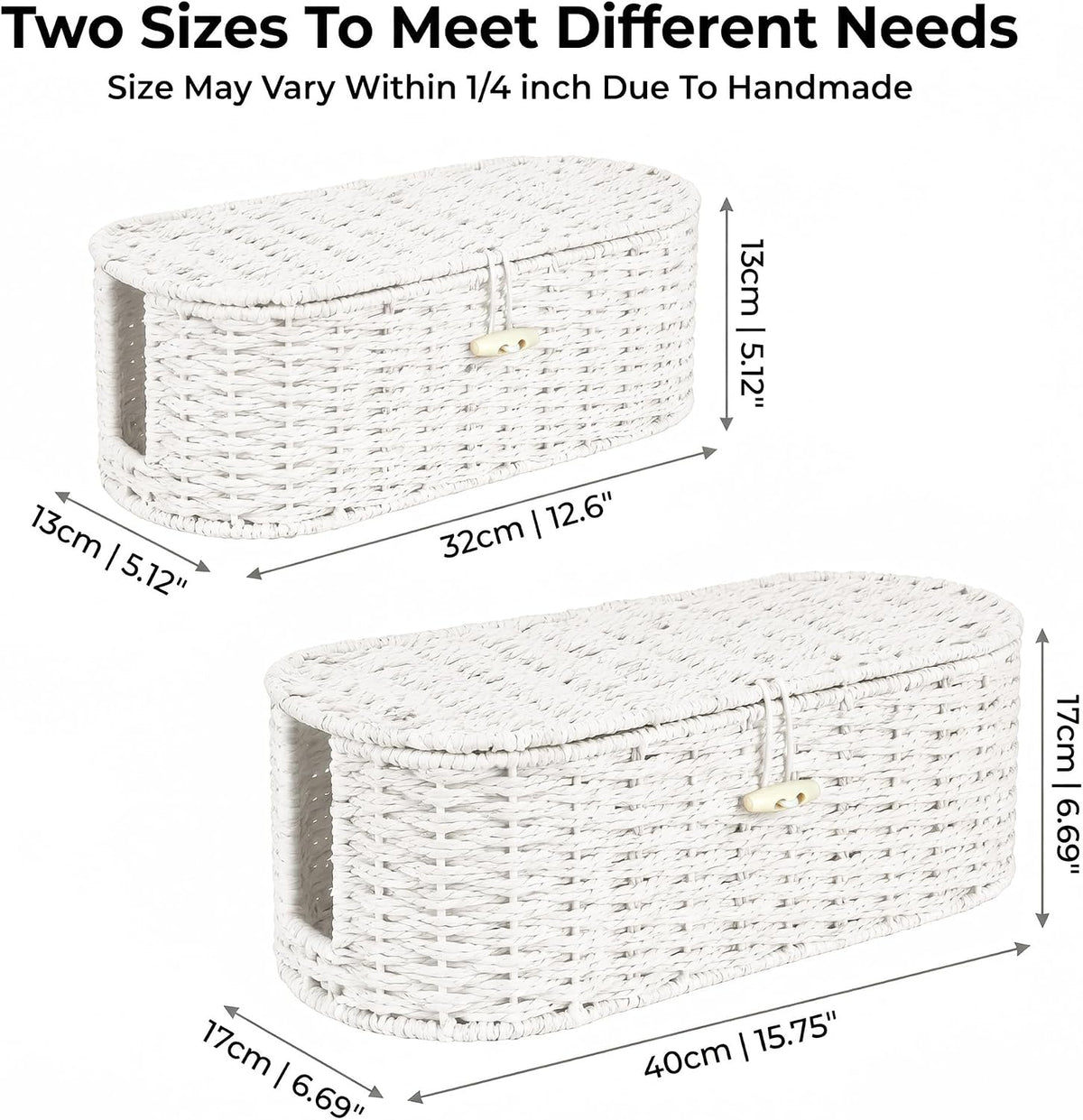 Set of 2 Cable Management Box, Handwoven Cord Hider Box with 3 Open Slots