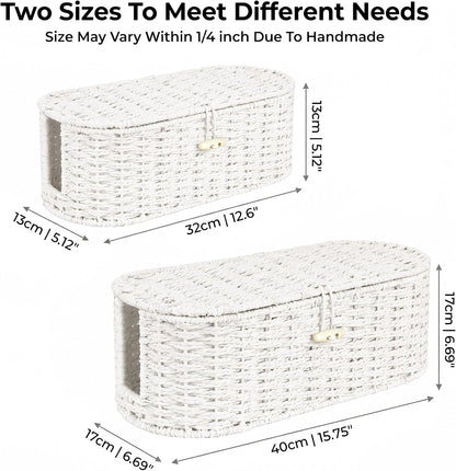 Set of 2 Cable Management Box, Handwoven Cord Hider Box with 3 Open Slots