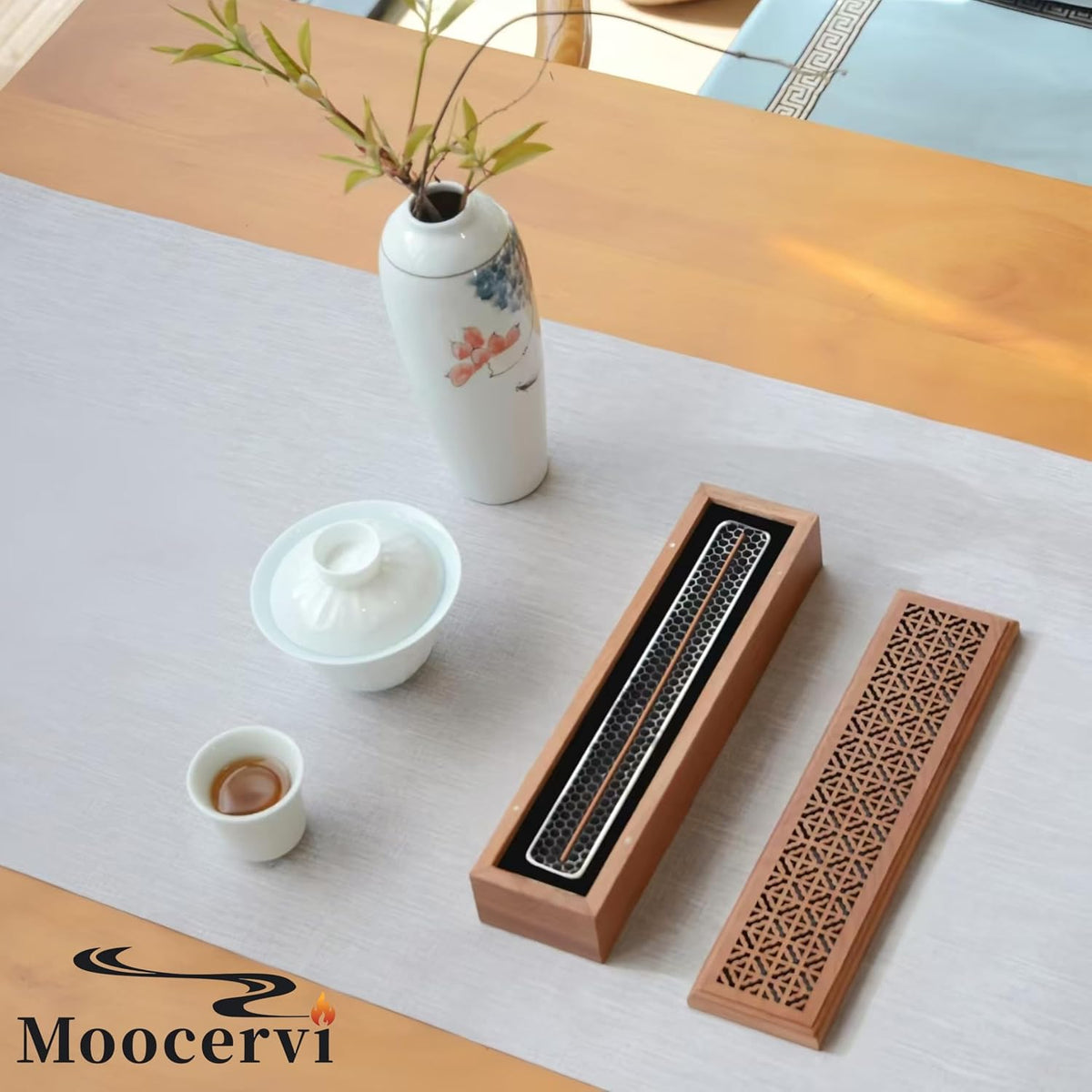 Incense Holder, Wooden Incense-Stick Holder Box with Storage & Ash Catcher,Coffin Incense Bunners for Meditation Yoga Spa Room (Natural Wood)
