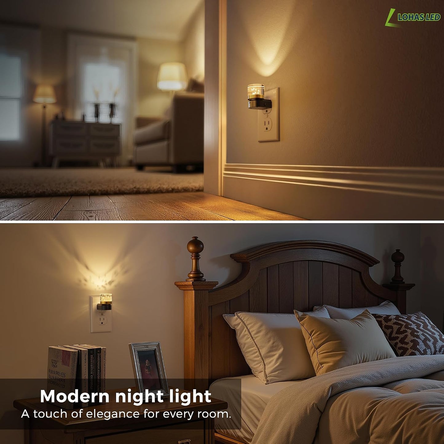 L LOHAS LED Night Light, Dimmable Night Lights Plug into Wall, Automatic Night Lights Plug in with Auto Light Sensor,Adjustable Brightness Amber LED Night Light, for Bedroom Hallway Home Decor