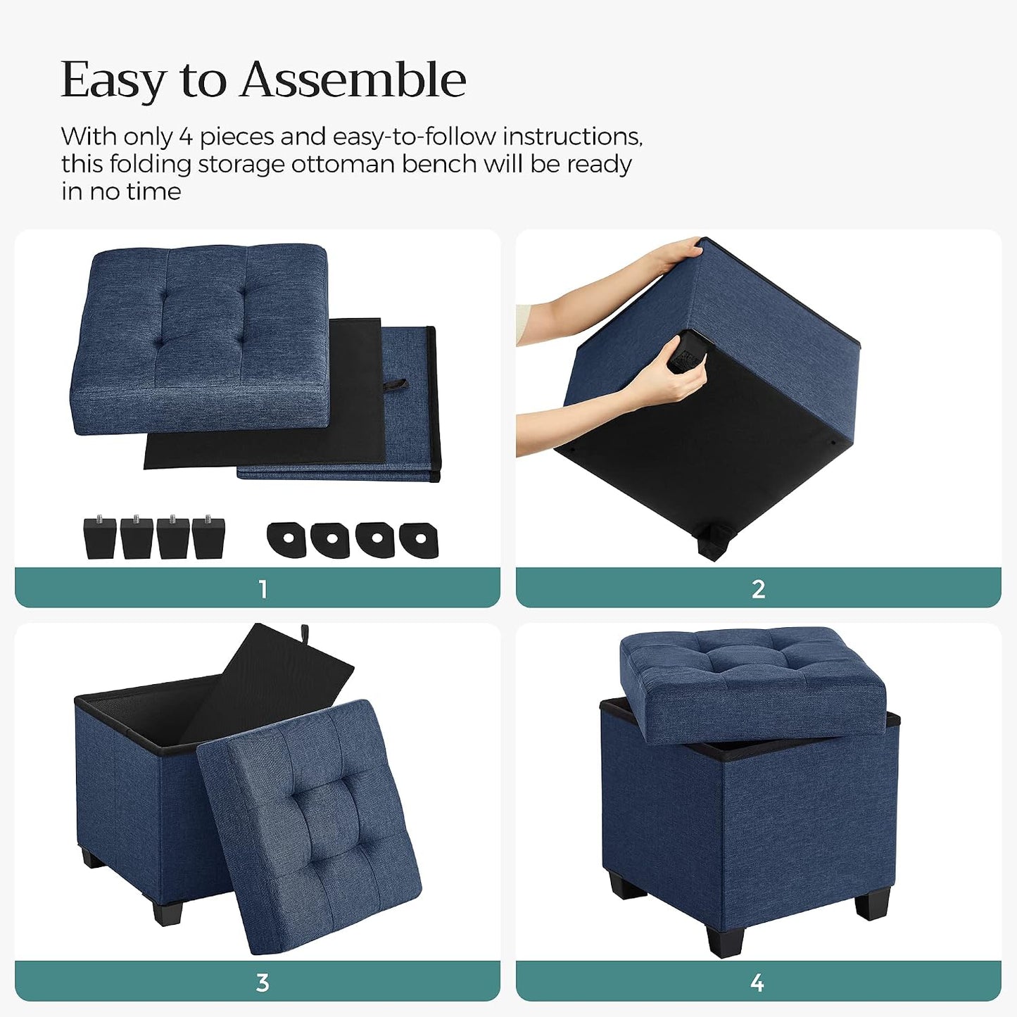 SONGMICS Storage Ottoman, Small Ottoman Foot Rest with Legs, 12.6 x 15.7 x 13.2 Inches Foot Stool, Load up to 660 lb, for Living Room, Bedroom, Dorm, Slate Gray ULSF012G01