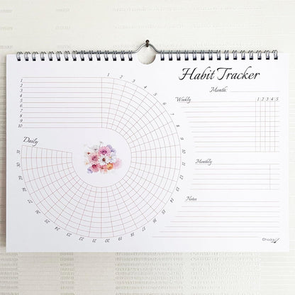 Habit Tracker Calendar (Undated 12 Month) Floral Design, Spiral Bound and Hanger, A4 Size (8,3"x11.7") Quality Heavy Paper, Monthly Habit Tracker Journal and Goal Tracker.