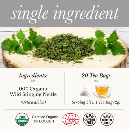 Wild Bliss Organic Wild Stinging Nettle Leaf Tea - Caffeine Free Urinary Tract Herbal Support - Pharmacopoeia Potency - 20 Plant Based Tea Bags