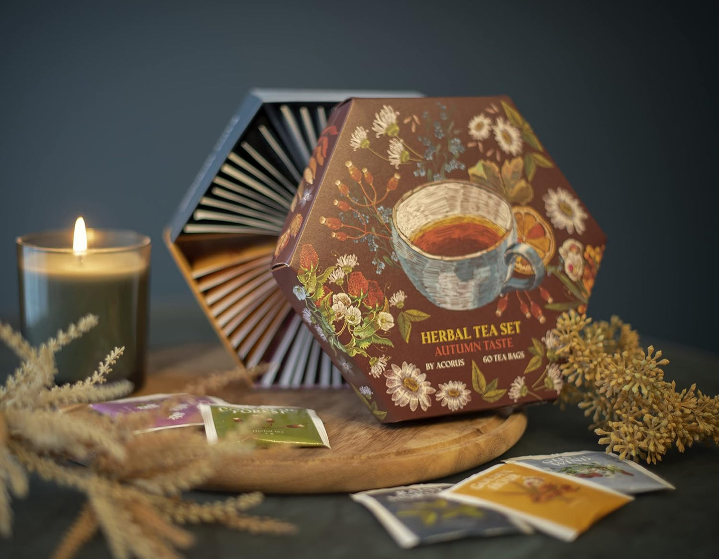ACORUS Rituals Tea Set - Natural Fruit and Herbal Variety Pack, Tea Gift Set of 6 Different Teas, Sampler of 60 Bags Individually Wrapped
