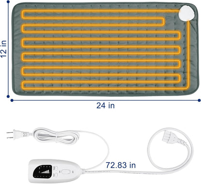 Electric Heating pad with 6 Heat Settings, Auto Shut Off, Dry Electric Heating for Back Neck Knee Arms Legs Shoulder Heat Pads for Christmas Birthday Father Mother's Day (24"X12", Gray Green)