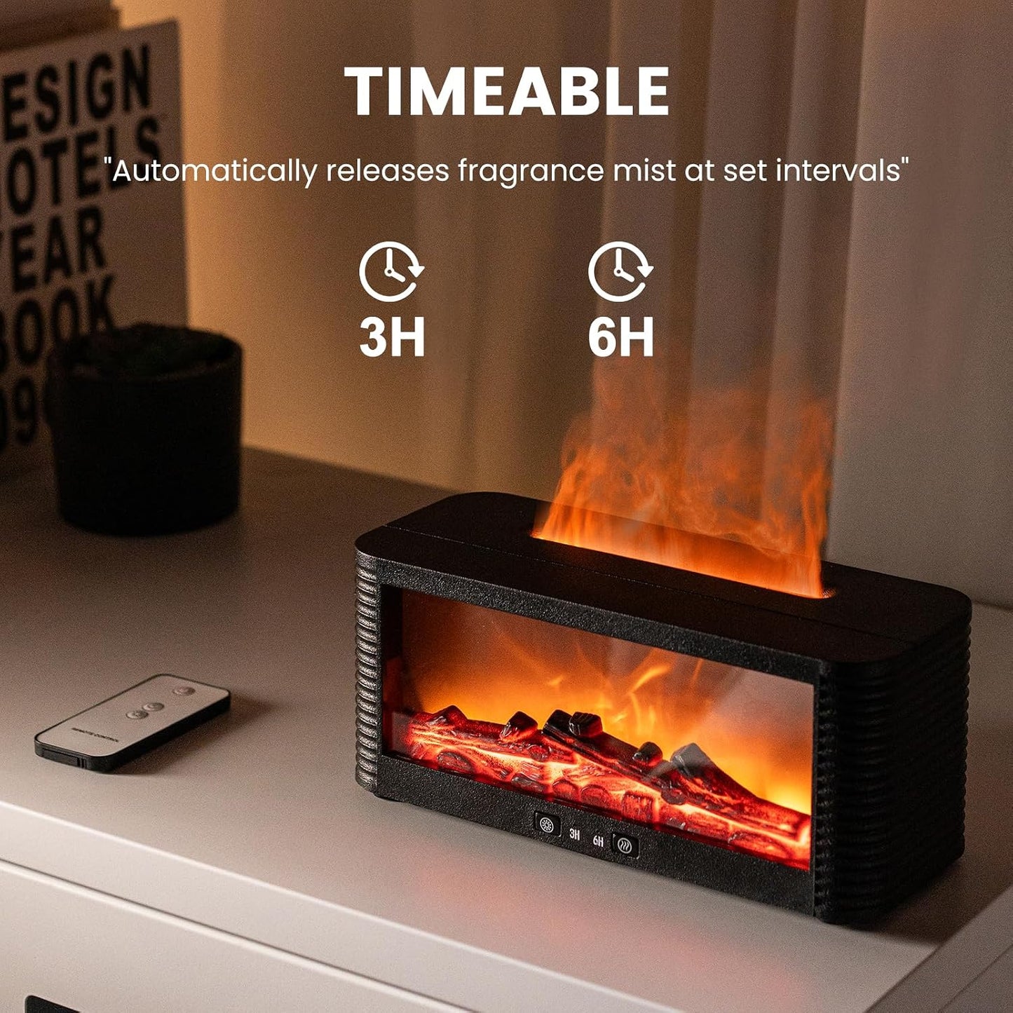 Colorful Flame Fire Diffuser Humidifier, Ultra-Quiet Aroma Essential Oils Aromatherapy Diffusers for Large Room, Bedroom, Office (Timeable, Waterless Auto off-150ml)