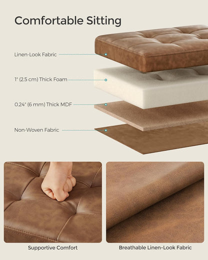 SONGMICS Small Folding Storage Ottoman, Foot Rest Stool, Cube Footrest, Synthetic Leather, 12.2 x 16.1 x 12.2 Inches, 286 lb Capacity, for Living Room, Bedroom, Dorm, Ink Black ULSF100B01