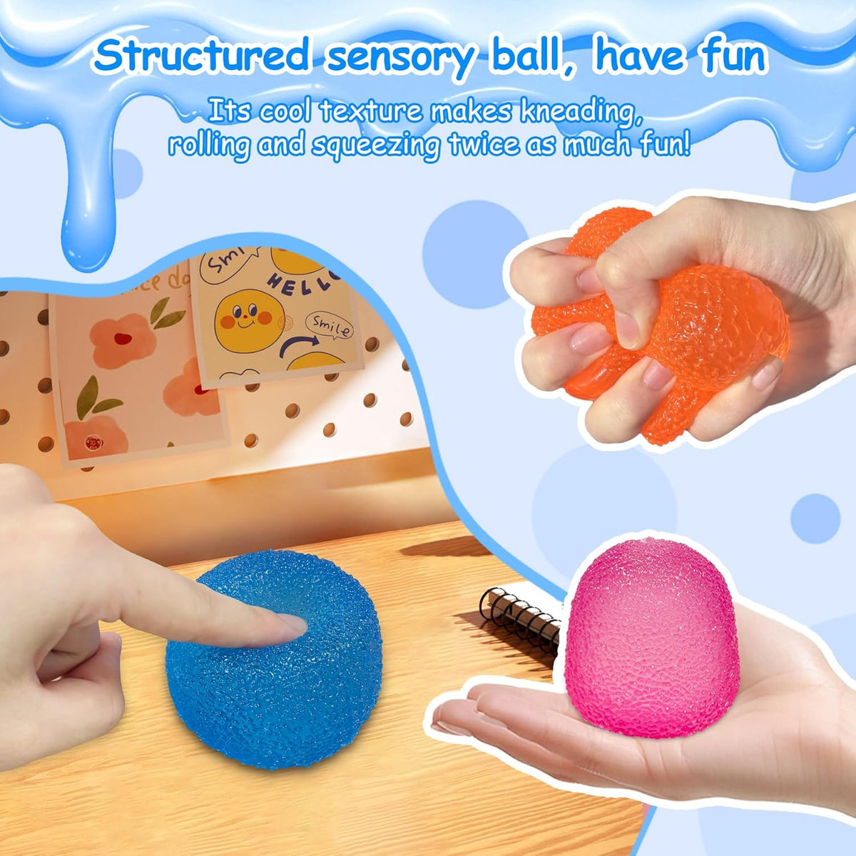 Stress Balls-Gumdrop Squishy Stress for Kids and Adults, Super Solid Squeeze Ball, Sensory for Stress Relief, Birthday, Easter Basket Stuffers and Party Favors (Blue)