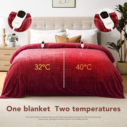 Homemate Heated Blanket Electric Throw - 50"x60" Heating Blanket Throw 1/2/4/6/8 Hours Auto-Off 10 Heat Levels Over-Heat Protection Soft Flannel Sherpa Heater ETL Certification
