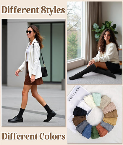 Justay 5 Pairs Slouchy Socks for Women - Slouch Long Crew Knit Boot Athletic Calf Tube Scrunch Socks