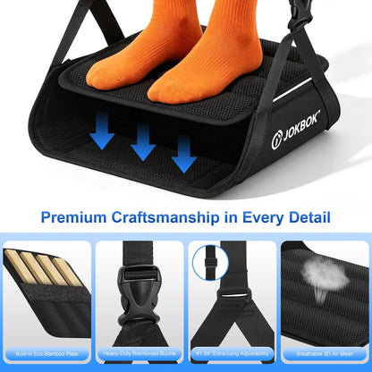 Extra-Wide 2-in-1 Airplane Foot Hammock, Detachable Bamboo Base Airplane Footrest No-Squeeze Foot Rest, Travel Essentials for Flying Long Flights, Portable Leg Sling Seat Cushion Travel Accessories