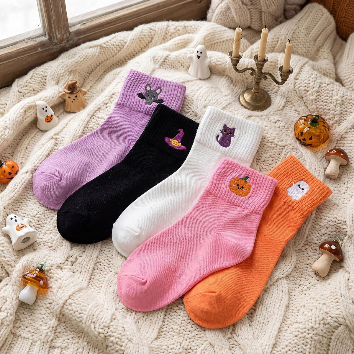 Eurzom 10 Pairs Socks Womens Crew Elastic Ankle Length Cotton Socks Aesthetic Cute Lightweight Low Cut Gifts for Women - Colors A