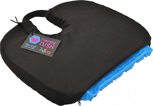 NOVA Happy Tush Gel Cell Seat Cushion with Coccyx Cut-Out, Double-Layer Pressure-Relief Gel, Tailbone & Sciatica Support, Foldable & Portable, Water-Resistant, Washable Non-Slip Cover