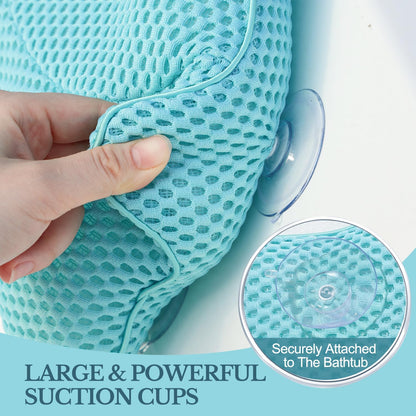 Non Slip Bath Pillow, Luxury Spa Bathtub Head & Neck Rest Support, Permeable Quick Drying Air Mesh Tub Pillow with 4 Large Suction Cups, Fits Any Tubs, Soft and Relaxing (White)