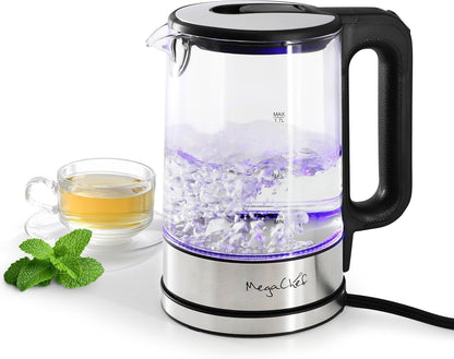 MegaChef Electric Watter Boiler/Tea Kettle (Glass, Silver, 1.8 Liter)