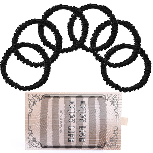 22 Momme 6PCS 100% Mulberry Silk Hair Ties Small Silk Scrunchies for Women Girls Curly Thick Thin Hair .Women's Black Cute Satin Sleepy Bulk Hair Tie Scrunchie Sleep