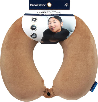 Brookstone Travel Neck Pillow - Lightweight U-Shaped Memory Foam Travel Pillow for Airplane, Car Travels & Sleeping, Blue