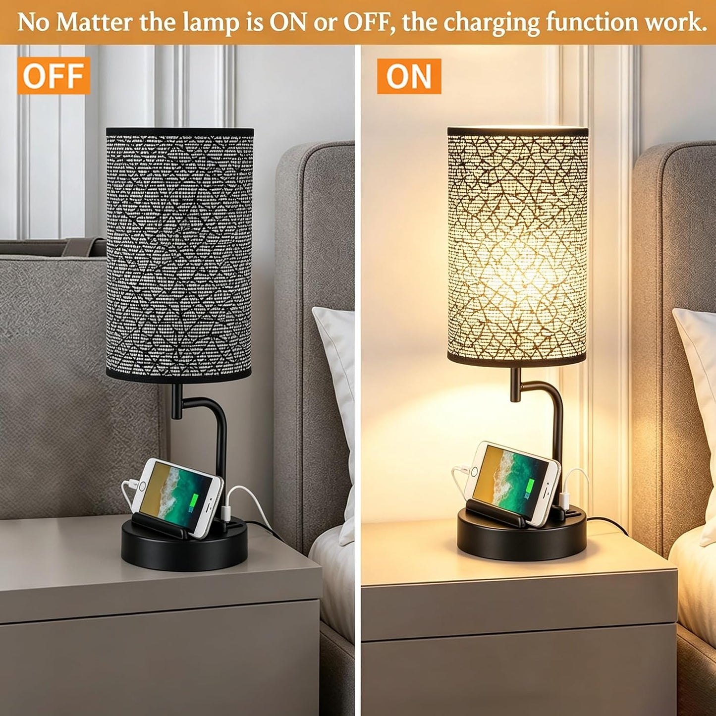 Dreamholder Touch Control USB Table Lamp with USB C/A & AC Outlet, 3-Way Dimmable Bedside Lamp, Modern Nightstand Lamps for Bedroom Living Room Guest Room Office, Bulb Included, Gold