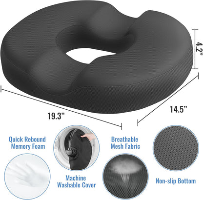 CloudBliss Donut Pillow Stadium Seat Cushion for Tailbone Pain Relief and Hemorrhoids, Memory Foam Seat Chair Cushion, Portable Seat Cushions for Bleachers, Car, Home & Office