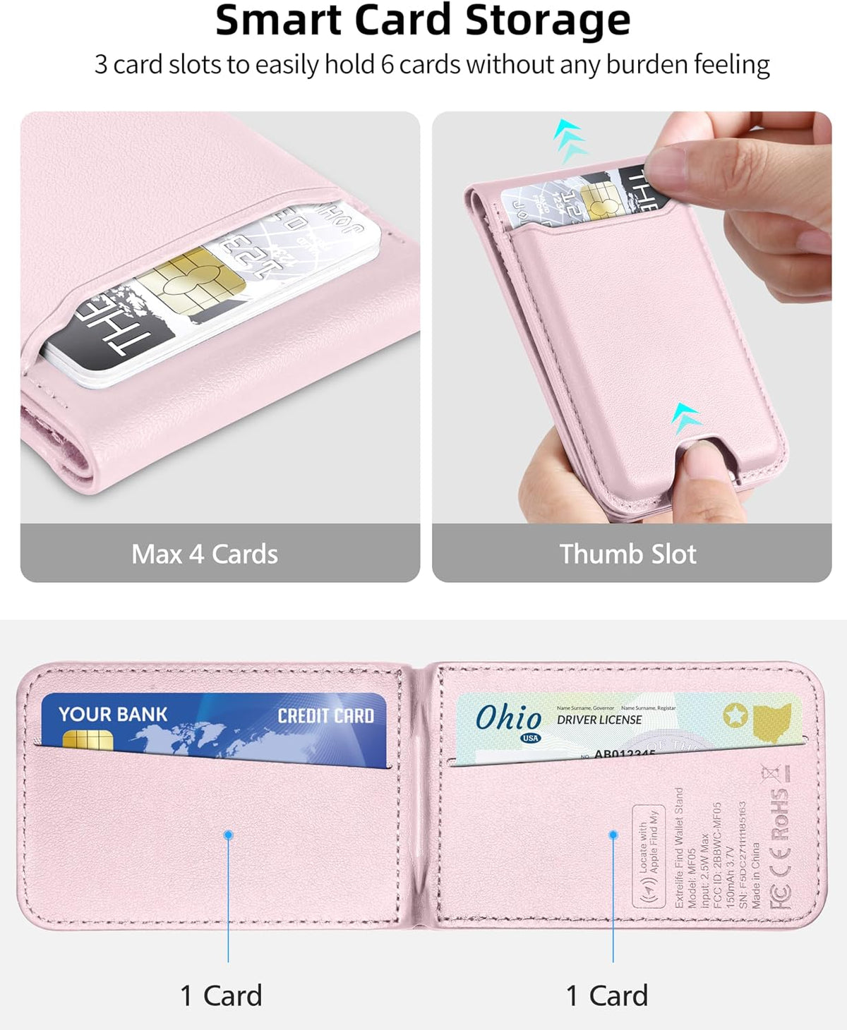 ExtreLife for Magsafe Wallet, Works with Apple Find My, 6 Cards Holder