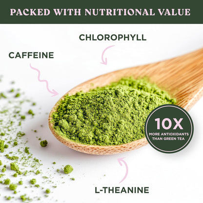 The Harmony Matcha Vanilla (10 Sticks) Premium Sweetened Japanese Matcha Powder, Rich in Antioxidants & L-Theanine, Dairy, Gluten, & Preservative Free, Serve Hot or Iced
