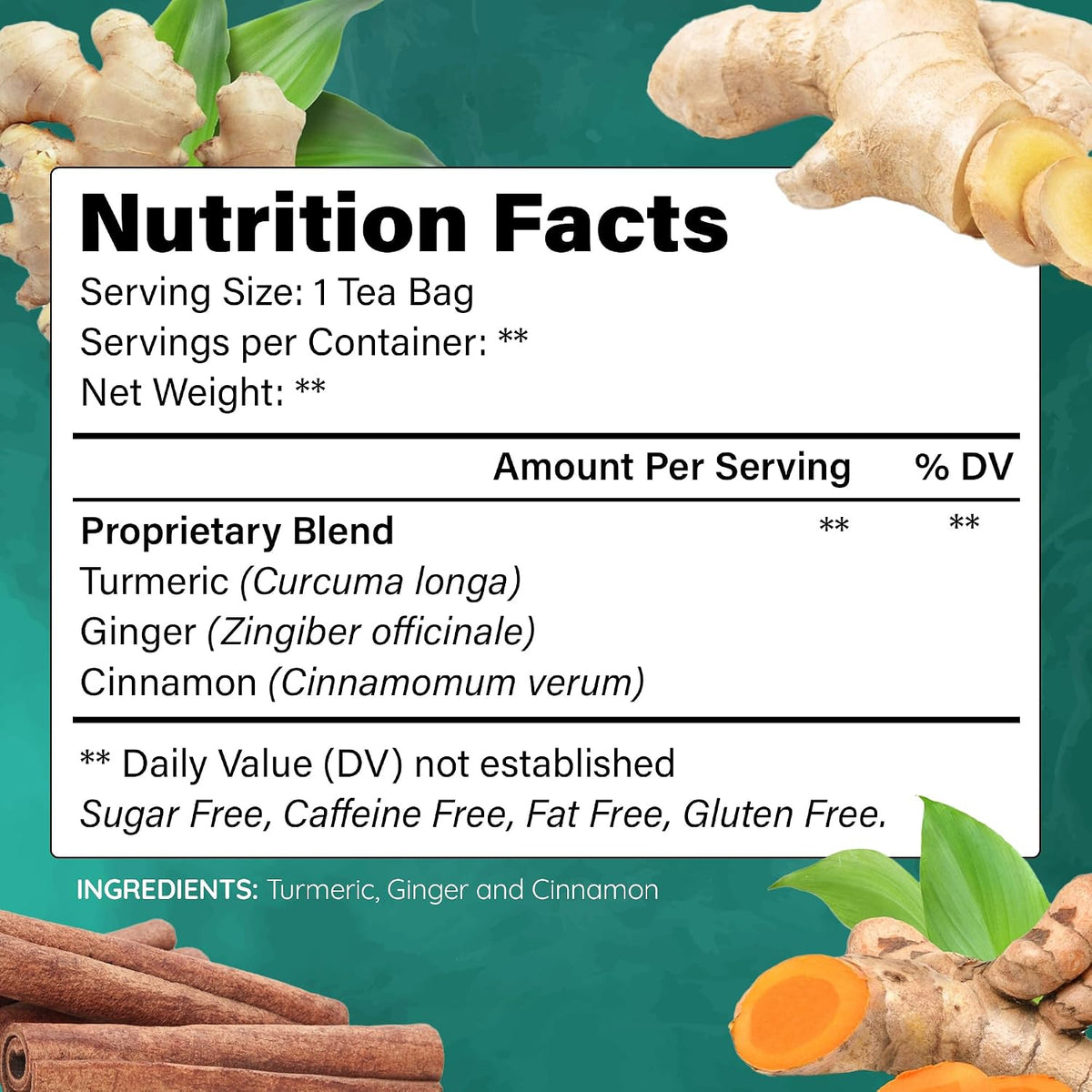 Lavitali, Ginger Turmeric Cinnamon Tea | 120 bags, 100% Pure Herbal Tea | Caffeine-Free, No Sugar, Eco-Friendly Filter Bag | Daily Natural Botanical, Hot or Iced Herbal Infusion