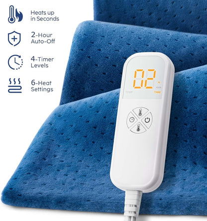 Heating Pad for Back Pain Relief, 33"x17" Electric Heating Pad for Shoulder, Neck, Cramp, Menstrual Pain, Christmas Gifts for Women Men Mom Dad - 6 Heat Settings and Auto-Off, Moist/Dry Heat pad, Gray