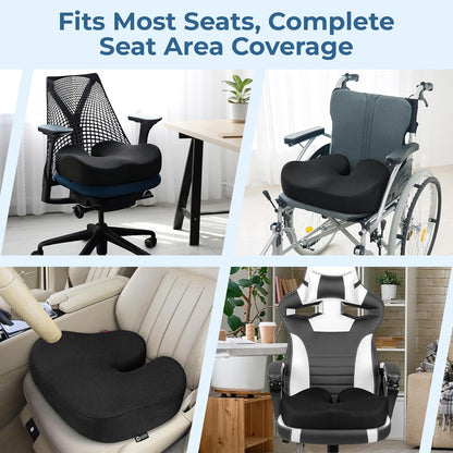 5 STARS UNITED Seat Cushion - Memory Foam Chair Cushion for Tailbone Pain Relief - Ergonomic Support for Coccyx, Sciatica & Butt - Office, Desk & Gaming Chair, Car Seat, Wheelchair, Black Suede