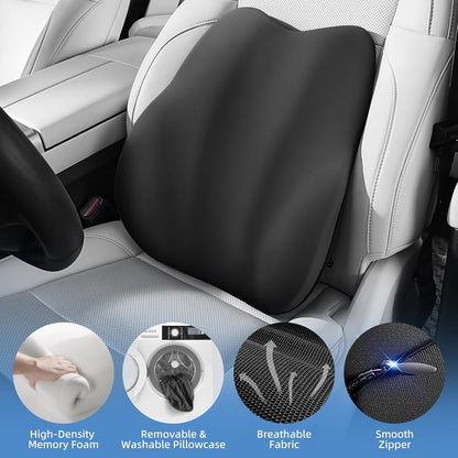 BEBAS Lumbar Support Pillow for Car, Memory Foam Back Cushion for Driving, Ergonomic Lumbar Pillow for Pain Relief, Comfort Lower Back Support for Office Chairs, Car Seat, Wheelchair -Black