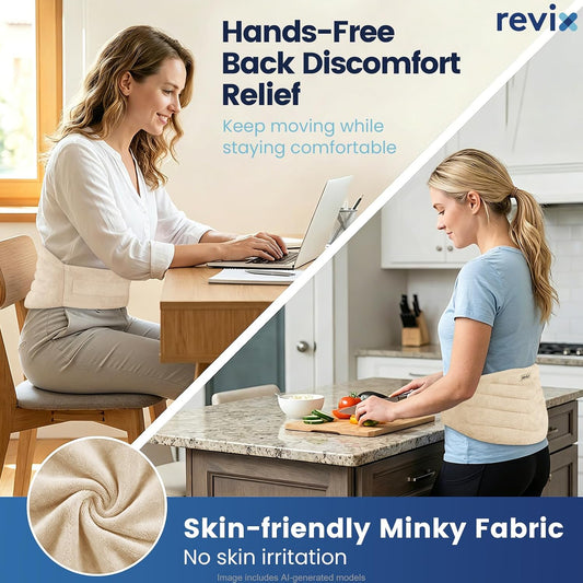 REVIX Microwavable Heating Pad for Back, Extra Large Microwave Heating Wrap for Waist, Stomach, and Shoulders, Moist Heat Therapy for Stress Relief, Adjustable, for Men and Women, Navy