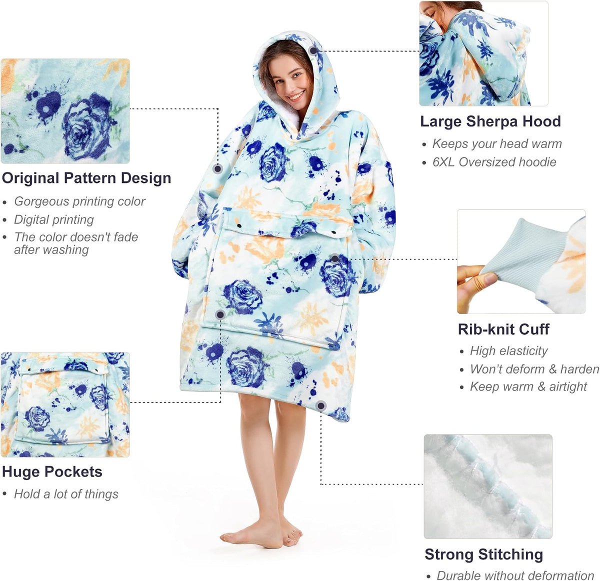 Narecte Cozy Oversized Hoodie Blanket Wearable Blanket for Adults